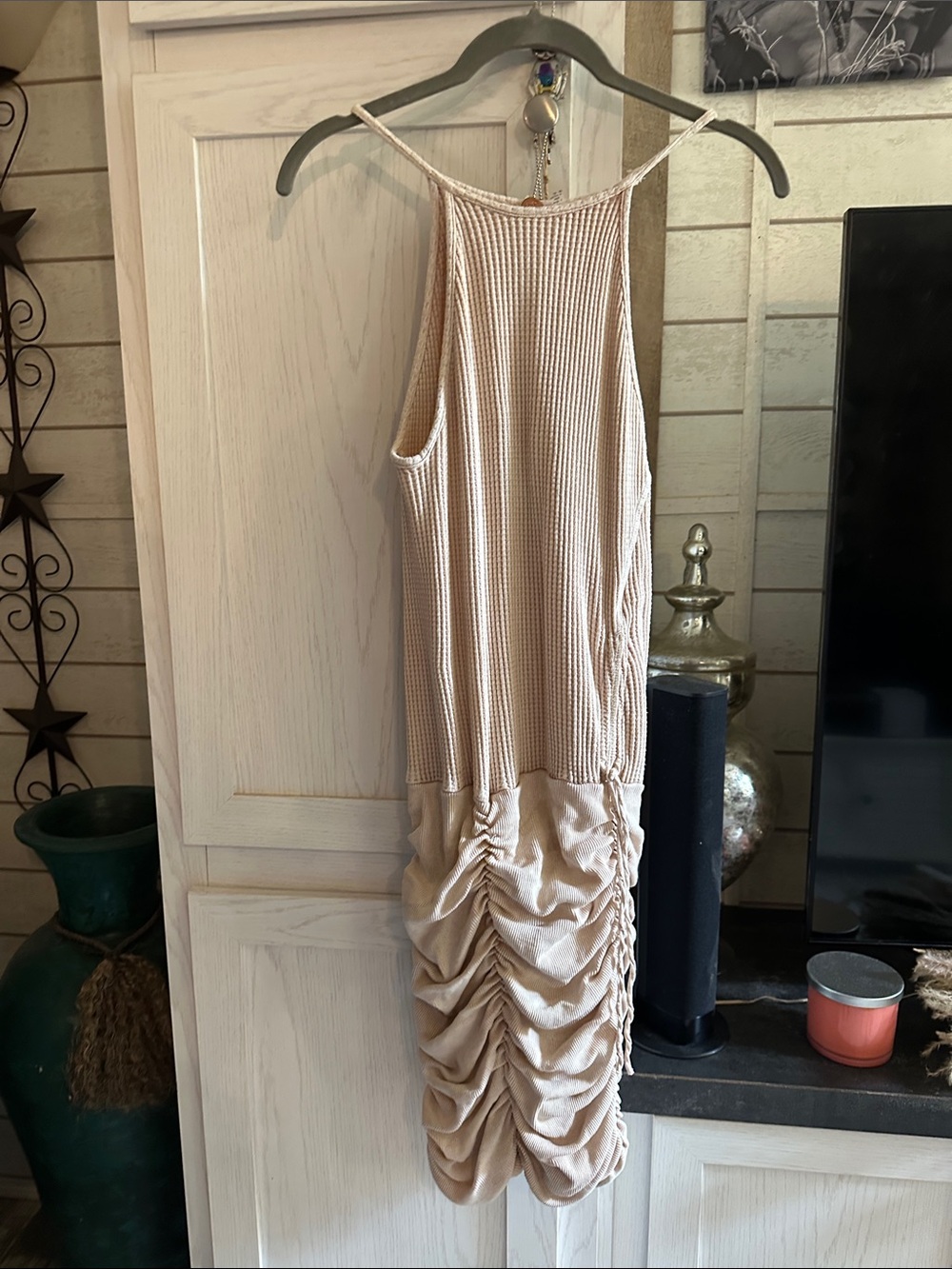 Free People Beige Ruched Midi Dress